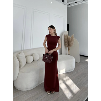 Kolsuz Uzun Likralı Elbise - Bordo Kolsuz Uzun Likralı Elbise - Bordo