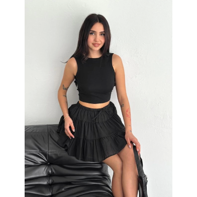 Keten Şortlu Etek - Siyah Keten Şortlu Etek - Siyah