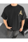 Ön Ve Arka Baskılı Oversize Bisiklet Yaka T-shirt - Siyah