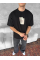 Ön Ve Arka Baskılı Oversize Bisiklet Yaka T-shirt - Siyah