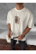 Ön Ve Arka Baskılı Oversize Bisiklet Yaka T-shirt - Beyaz