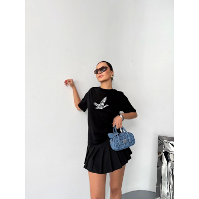 Kısa Kol Baskılı T-shirt - Siyah Kısa Kol Baskılı T-shirt - Siyah
