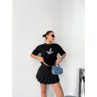 Kısa Kol Baskılı T-shirt - Siyah Kısa Kol Baskılı T-shirt - Siyah