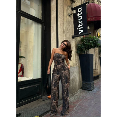 Leopar Desenli önden Bağlamalı Bluz Pantolon İkili Takım -Leopar Leopar Desenli önden Bağlamalı Bluz Pantolon İkili Takım -Leopar