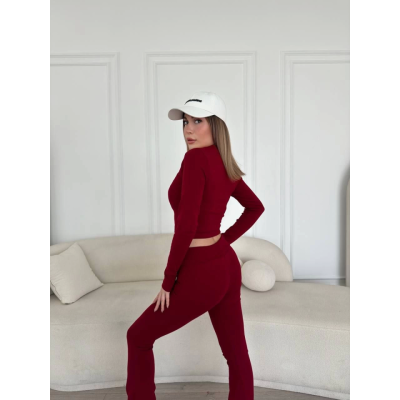 V Yaka Uzun Kollu Bluz İspanyol Paçalı Tayt İkili Takım - Bordo V Yaka Uzun Kollu Bluz İspanyol Paçalı Tayt İkili Takım - Bordo
