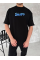 Ön Ve Arka Baskılı Oversize Bisiklet Yaka T-shirt- Siyah