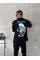 Ön Ve Arka Baskılı Oversize Bisiklet Yaka T-shirt- Siyah