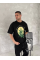 Ön Ve Arka Baskılı Oversize Bisiklet Yaka T-shirt- Siyah