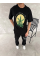 Ön Ve Arka Baskılı Oversize Bisiklet Yaka T-shirt- Siyah