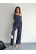 Asimetrik Crop Pantalon Ikili Takım - Lacivert Asimetrik Crop Pantalon Ikili Takım - Lacivert