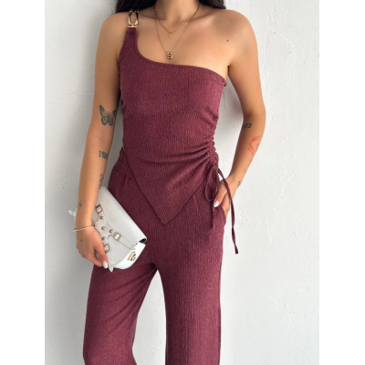 Asimetrik Crop Pantalon Ikili Takım - Gül Kurusu Asimetrik Crop Pantalon Ikili Takım - Gül Kurusu
