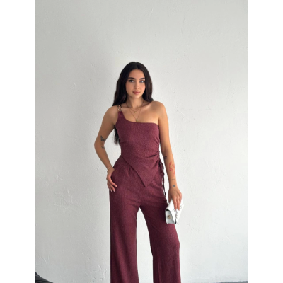 Asimetrik Crop Pantalon Ikili Takım - Gül Kurusu Asimetrik Crop Pantalon Ikili Takım - Gül Kurusu