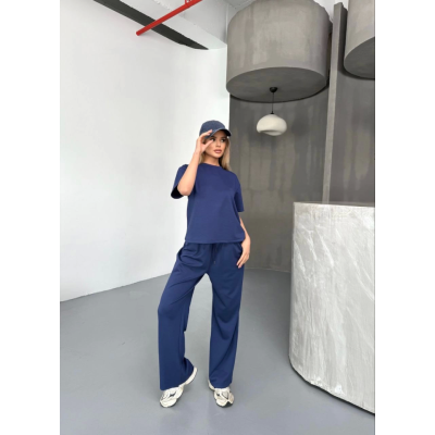 Osy Modal Yumuşak Dokulu Kumaş Kısa Kollu Bluz Rahat Pantalon Ikili Takım- Lacivert Osy Modal Yumuşak Dokulu Kumaş Kısa Kollu Bluz Rahat Pantalon Ikili Takım- Lacivert