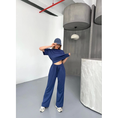 Osy Modal Yumuşak Dokulu Kumaş Kısa Kollu Bluz Rahat Pantalon Ikili Takım- Lacivert Osy Modal Yumuşak Dokulu Kumaş Kısa Kollu Bluz Rahat Pantalon Ikili Takım- Lacivert