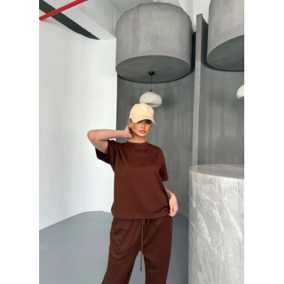 Osy Modal Yumuşak Dokulu Kumaş Kısa Kollu Bluz Rahat Pantalon Ikili Takım- Kahverengi Osy Modal Yumuşak Dokulu Kumaş Kısa Kollu Bluz Rahat Pantalon Ikili Takım- Kahverengi