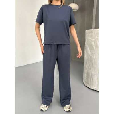 Osy Modal Yumuşak Dokulu Kumaş Kısa Kollu Bluz Rahat Pantalon Ikili Takım- Füme Osy Modal Yumuşak Dokulu Kumaş Kısa Kollu Bluz Rahat Pantalon Ikili Takım- Füme