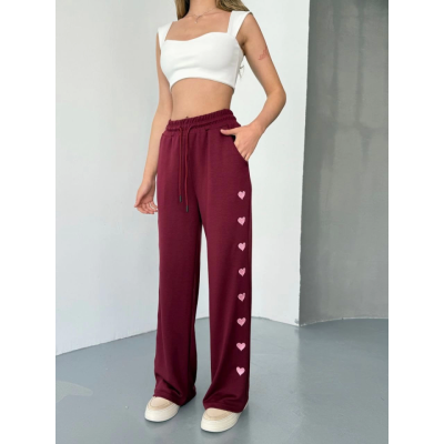 Osy Modal Yumuşak Dokulu Kumaş Nakış Işlemeli Rahat Bol Paça Eşofman Pantalon - Bordo Osy Modal Yumuşak Dokulu Kumaş Nakış Işlemeli Rahat Bol Paça Eşofman Pantalon - Bordo