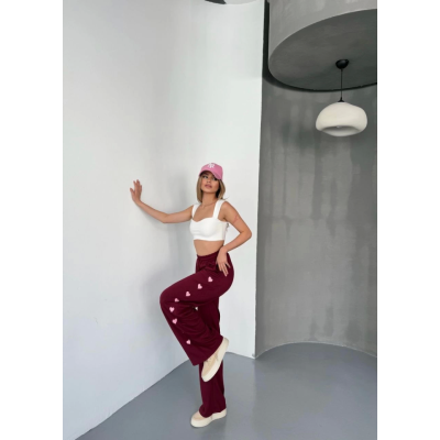 Osy Modal Yumuşak Dokulu Kumaş Nakış Işlemeli Rahat Bol Paça Eşofman Pantalon - Bordo Osy Modal Yumuşak Dokulu Kumaş Nakış Işlemeli Rahat Bol Paça Eşofman Pantalon - Bordo