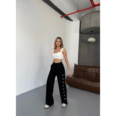 Osy Modal Yumuşak Dokulu Kumaş Nakış Işlemeli Rahat Bol Paça Eşofman Pantalon - Siyah Osy Modal Yumuşak Dokulu Kumaş Nakış Işlemeli Rahat Bol Paça Eşofman Pantalon - Siyah