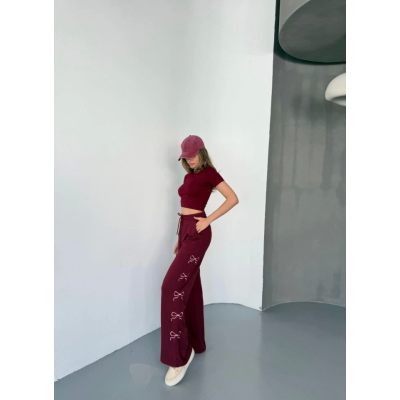 Osy Modal Yumuşak Dokulu Kumaş Nakış Işlemeli Rahat Bol Paça Eşofman Pantalon - Bordo Osy Modal Yumuşak Dokulu Kumaş Nakış Işlemeli Rahat Bol Paça Eşofman Pantalon - Bordo