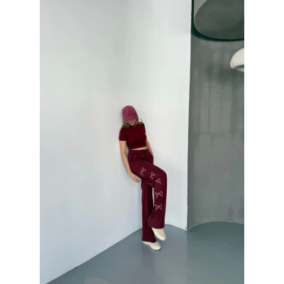 Osy Modal Yumuşak Dokulu Kumaş Nakış Işlemeli Rahat Bol Paça Eşofman Pantalon - Bordo Osy Modal Yumuşak Dokulu Kumaş Nakış Işlemeli Rahat Bol Paça Eşofman Pantalon - Bordo