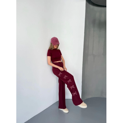 Osy Modal Yumuşak Dokulu Kumaş Nakış Işlemeli Rahat Bol Paça Eşofman Pantalon - Bordo Osy Modal Yumuşak Dokulu Kumaş Nakış Işlemeli Rahat Bol Paça Eşofman Pantalon - Bordo