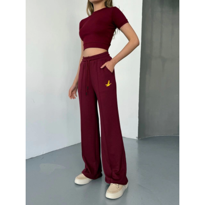 Osy Modal Yumuşak Dokulu Kumaş Nakış Işlemeli Rahat Bol Paça Eşofman Pantalon - Bordo Osy Modal Yumuşak Dokulu Kumaş Nakış Işlemeli Rahat Bol Paça Eşofman Pantalon - Bordo