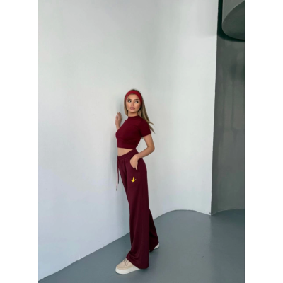 Osy Modal Yumuşak Dokulu Kumaş Nakış Işlemeli Rahat Bol Paça Eşofman Pantalon - Bordo Osy Modal Yumuşak Dokulu Kumaş Nakış Işlemeli Rahat Bol Paça Eşofman Pantalon - Bordo