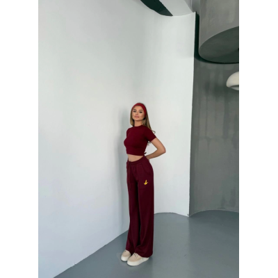 Osy Modal Yumuşak Dokulu Kumaş Nakış Işlemeli Rahat Bol Paça Eşofman Pantalon - Bordo Osy Modal Yumuşak Dokulu Kumaş Nakış Işlemeli Rahat Bol Paça Eşofman Pantalon - Bordo