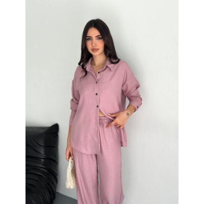 Gömlek Pantolon Ikili Takım - Toz Pembe Gömlek Pantolon Ikili Takım - Toz Pembe