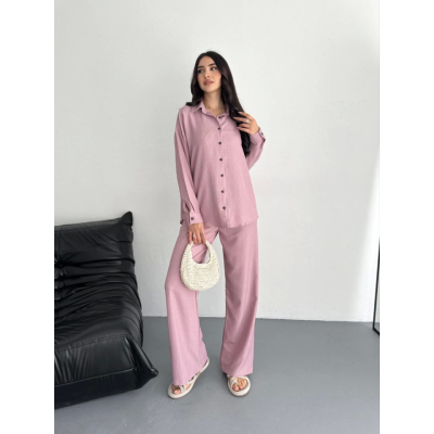 Gömlek Pantolon Ikili Takım - Toz Pembe Gömlek Pantolon Ikili Takım - Toz Pembe