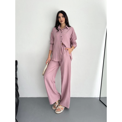 Gömlek Pantolon Ikili Takım - Toz Pembe Gömlek Pantolon Ikili Takım - Toz Pembe
