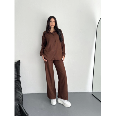 Gömlek Pantolon Ikili Takım - Kahverengi Gömlek Pantolon Ikili Takım - Kahverengi