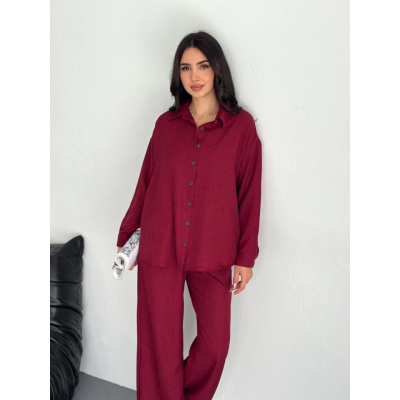 Gömlek Pantolon Ikili Takım - Bordo Gömlek Pantolon Ikili Takım - Bordo