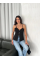Askılı Dekolte Deraylı Bluz Crop - Siyah Askılı Dekolte Deraylı Bluz Crop - Siyah