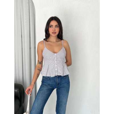 Askılı Dekolte Deraylı Crop - Beyaz Askılı Dekolte Deraylı Crop - Beyaz