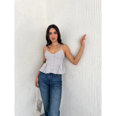 Askılı Dekolte Deraylı Crop - Beyaz Askılı Dekolte Deraylı Crop - Beyaz