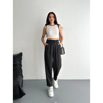 Yüksel Bel Rahat Paça Pantalon - Siyah Yüksel Bel Rahat Paça Pantalon - Siyah