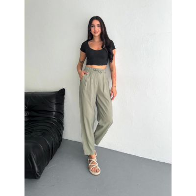 Yüksel Bel Rahat Paça Pantalon - Su Yeşili Yüksel Bel Rahat Paça Pantalon - Su Yeşili