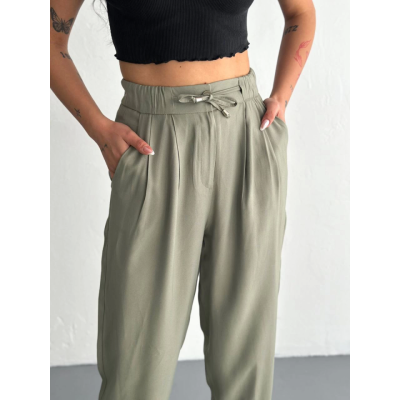 Yüksel Bel Rahat Paça Pantalon - Su Yeşili Yüksel Bel Rahat Paça Pantalon - Su Yeşili