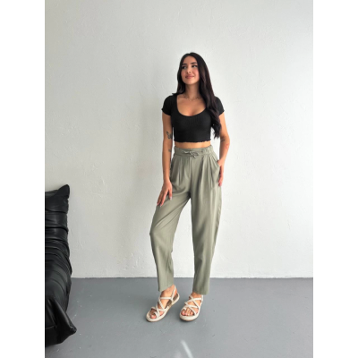 Yüksel Bel Rahat Paça Pantalon - Su Yeşili Yüksel Bel Rahat Paça Pantalon - Su Yeşili