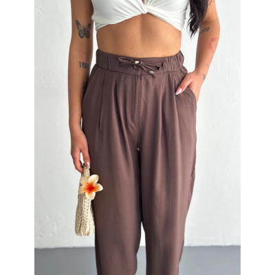 Yüksel Bel Rahat Paça Pantalon - Kahverengi Yüksel Bel Rahat Paça Pantalon - Kahverengi