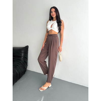 Yüksel Bel Rahat Paça Pantalon - Kahverengi Yüksel Bel Rahat Paça Pantalon - Kahverengi