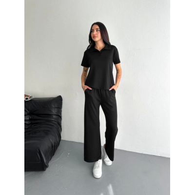 Osy Modal Yumuşak Dokulu Kumaş Kısa Kollu Yakalı T-shirt Pantalon Ikili Takım- Siyah Osy Modal Yumuşak Dokulu Kumaş Kısa Kollu Yakalı T-shirt Pantalon Ikili Takım- Siyah