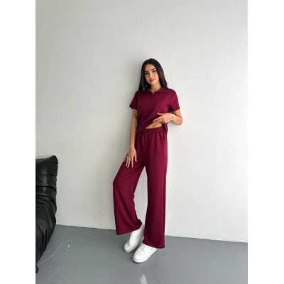 Osy Modal Yumuşak Dokulu Kumaş Kısa Kollu Yakalı T-shirt Pantalon Ikili Takım- Bordo Osy Modal Yumuşak Dokulu Kumaş Kısa Kollu Yakalı T-shirt Pantalon Ikili Takım- Bordo