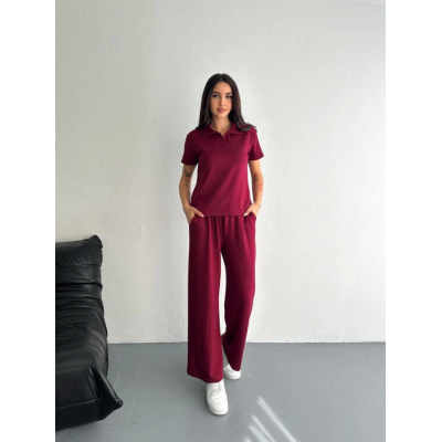 Osy Modal Yumuşak Dokulu Kumaş Kısa Kollu Yakalı T-shirt Pantalon Ikili Takım- Bordo Osy Modal Yumuşak Dokulu Kumaş Kısa Kollu Yakalı T-shirt Pantalon Ikili Takım- Bordo