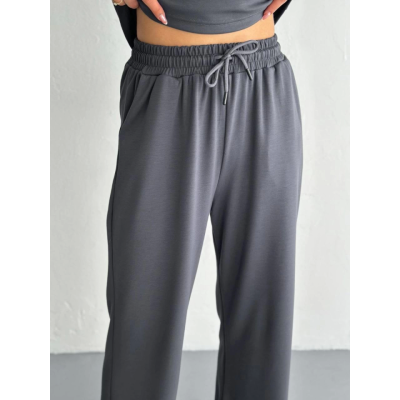 Osy Modal Yumuşak Dokulu Kumaş Kısa Kollu Yakalı T-shirt Pantalon Ikili Takım- Antrasit Osy Modal Yumuşak Dokulu Kumaş Kısa Kollu Yakalı T-shirt Pantalon Ikili Takım- Antrasit