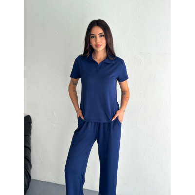 Osy Modal Yumuşak Dokulu Kumaş Kısa Kollu Yakalı T-shirt Pantalon Ikili Takım- Lacivert Osy Modal Yumuşak Dokulu Kumaş Kısa Kollu Yakalı T-shirt Pantalon Ikili Takım- Lacivert