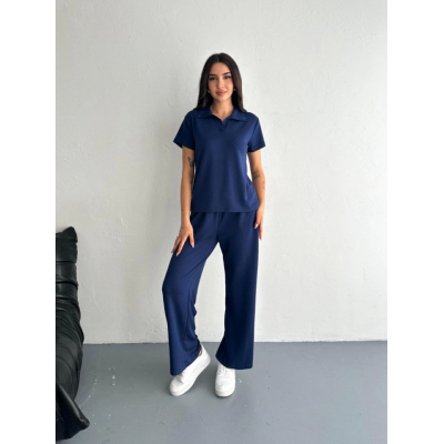 Osy Modal Yumuşak Dokulu Kumaş Kısa Kollu Yakalı T-shirt Pantalon Ikili Takım- Lacivert Osy Modal Yumuşak Dokulu Kumaş Kısa Kollu Yakalı T-shirt Pantalon Ikili Takım- Lacivert