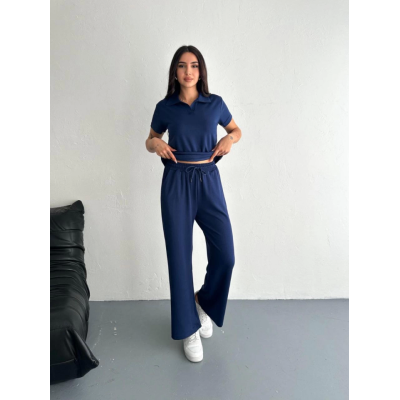 Osy Modal Yumuşak Dokulu Kumaş Kısa Kollu Yakalı T-shirt Pantalon Ikili Takım- Lacivert Osy Modal Yumuşak Dokulu Kumaş Kısa Kollu Yakalı T-shirt Pantalon Ikili Takım- Lacivert